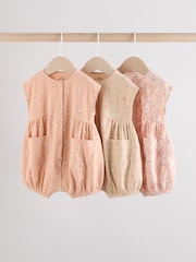 Caramel And Ecru Floral Baby Rompers 3 Pack - Image 1 of 10