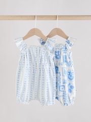 Blau mit Blumenmuster - Baby-Strampler aus 100 % Baumwolle im 2er-Pack - Bild 1 von 10