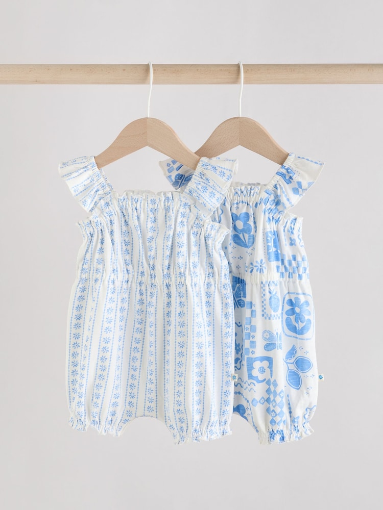 Blau mit Blumenmuster - Baby-Strampler aus 100 % Baumwolle im 2er-Pack - Bild 1 von 10 Blau mit Blumenmuster - Baby-Strampler aus 100 % Baumwolle im 2er-Pack - Bild 1 von 10