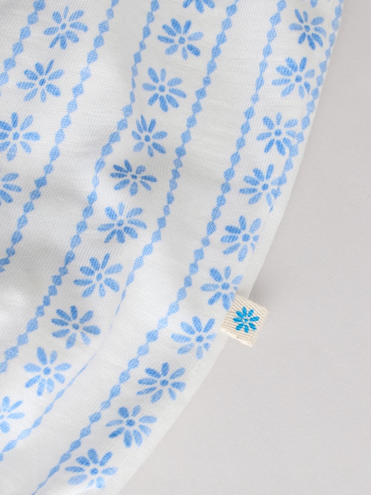 Blue Floral Print 100% Cotton Baby Rompers 2 Pack - Image 8 of 10