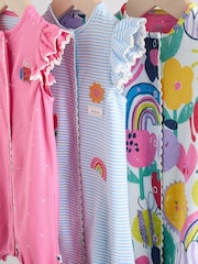 Multi Floral and Stripe Print Baby 100% Cotton Rompers 3 Pack - Image 3 of 12