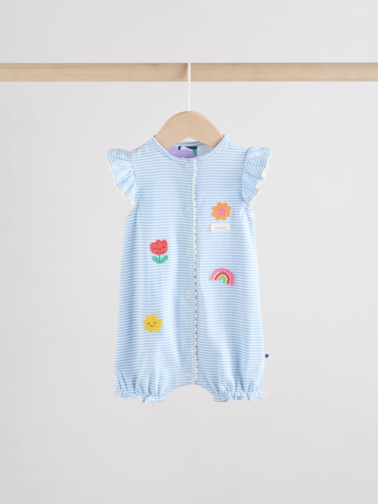 Multi Floral and Stripe Print Baby 100% Cotton Rompers 3 Pack - Image 5 of 12