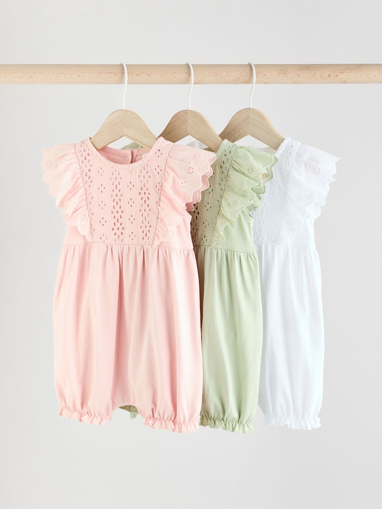 Sage Green Baby Bloomer Rompers 3 Pack - Image 1 of 11