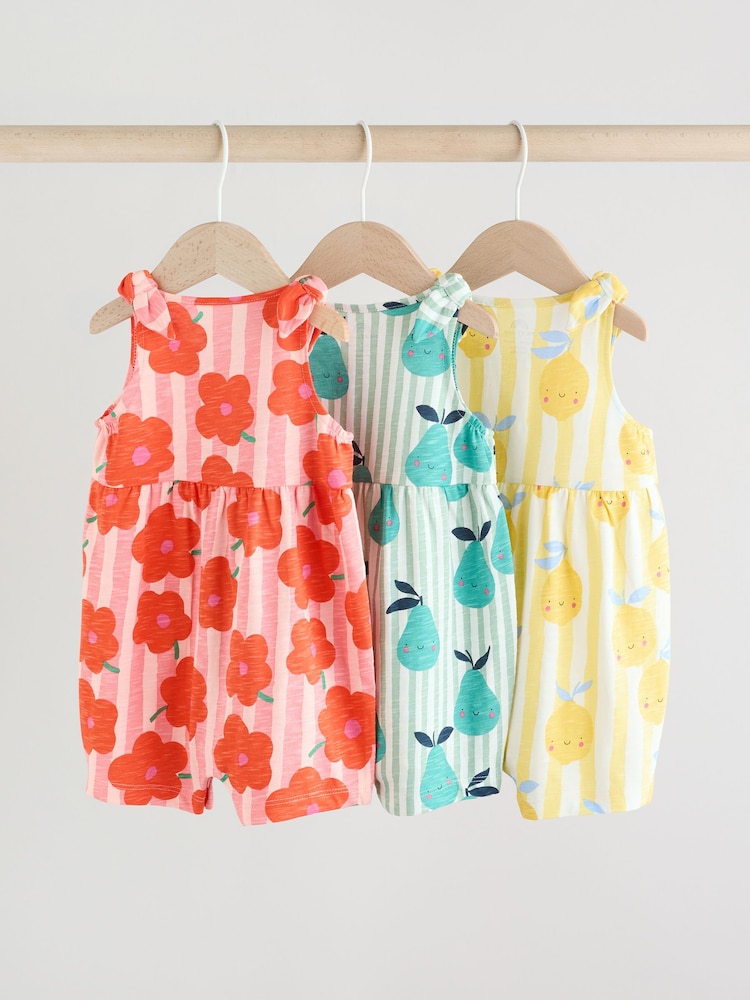 Multicolour Fruit Printed - 100% Cotton Baby Jersey Rompers 3 Pack - Bild 2 von 11