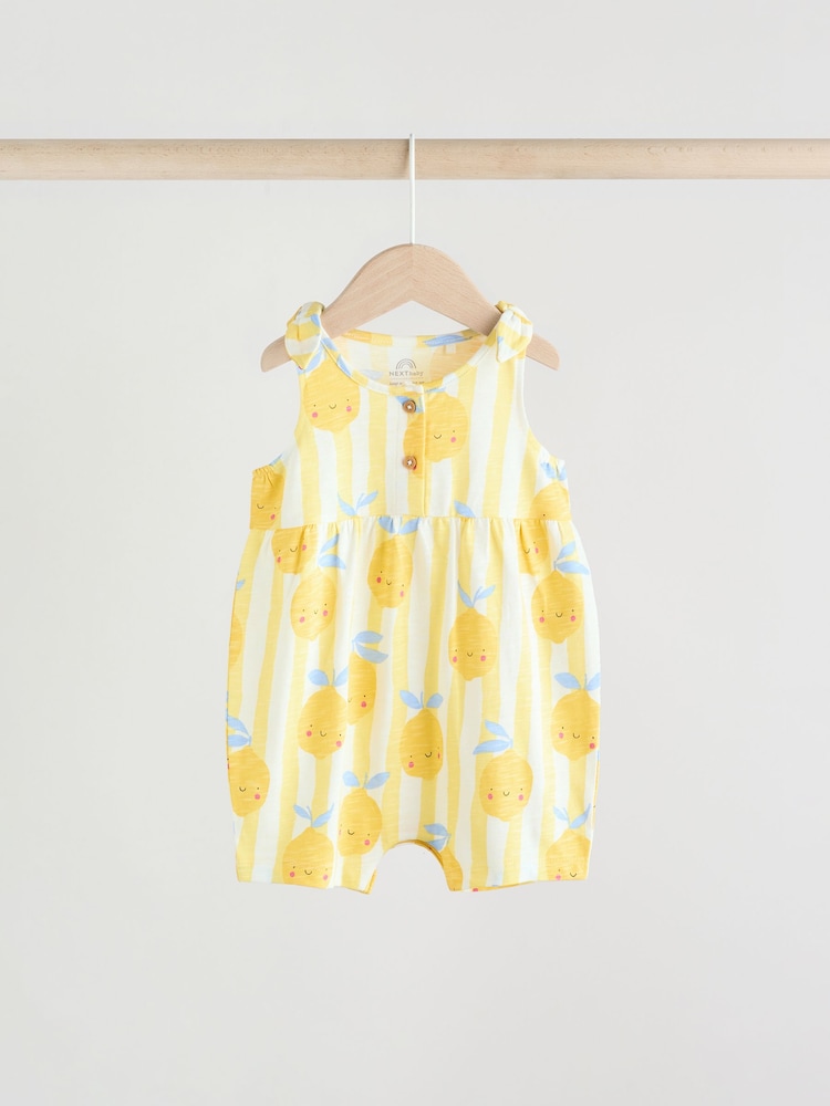 Multicolour Fruit Printed 100% Cotton Baby Jersey Rompers 3 Pack - Image 6 of 11