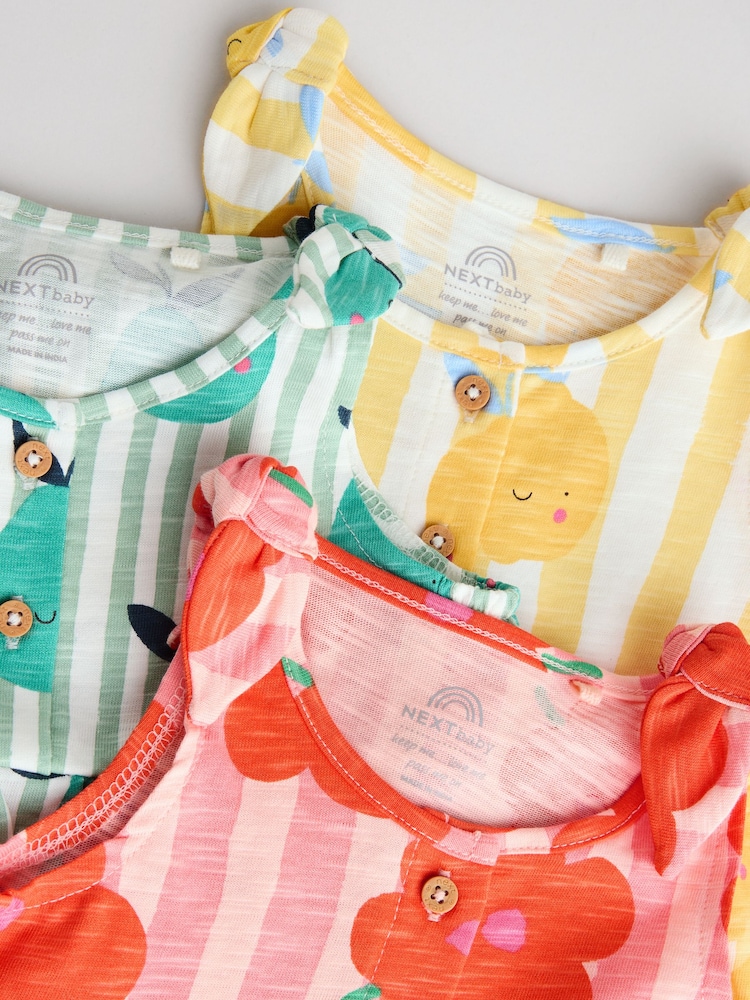 Multicolour Fruit Printed 100% Cotton Baby Jersey Rompers 3 Pack - Image 8 of 11