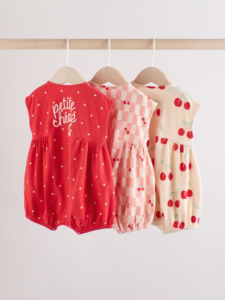 Red and Ecru Cherry Baby Rompers 3 Pack - Image 2 of 12