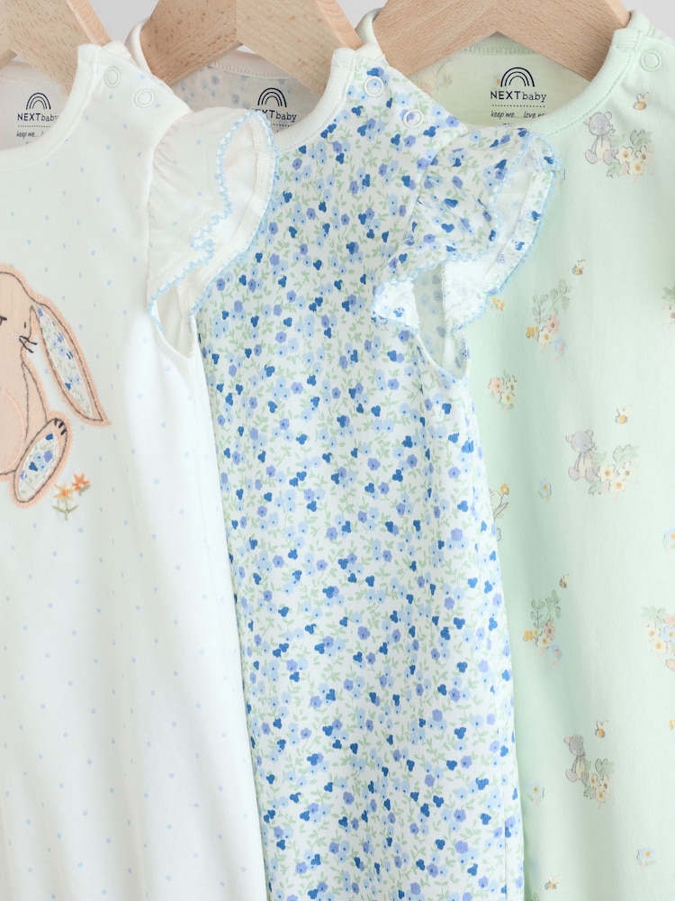 Multi Printed Floral Bunny Rompers 3 Pack - Image 7 of 11