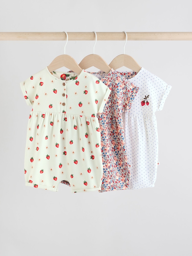 Red and Blue Floral Baby Rompers 3 Pack - Image 1 of 12