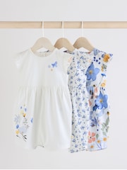 Blue Floral Baby Printed Rompers 3 Pack - Image 1 of 10