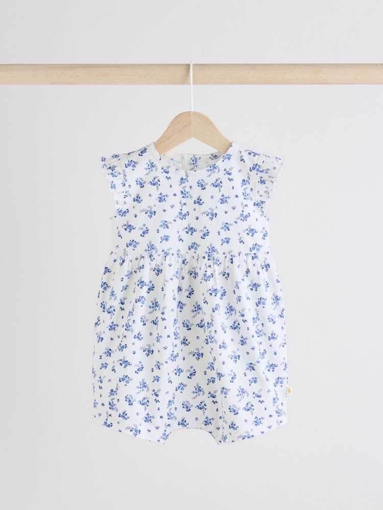 Blue Floral Baby Printed Rompers 3 Pack - Image 3 of 10