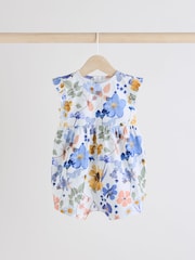 Blue Floral Baby Printed Rompers 3 Pack - Image 4 of 10