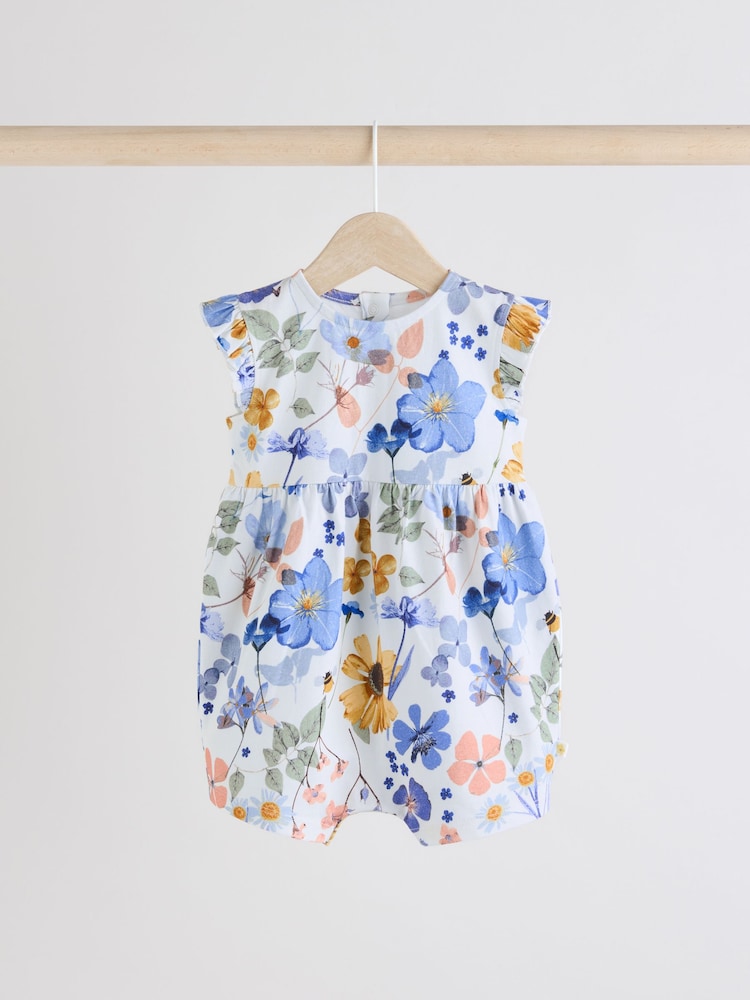 Blue Floral Baby Printed Rompers 3 Pack - Image 4 of 10