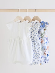 Blue Floral Baby Printed Rompers 3 Pack - Image 6 of 10
