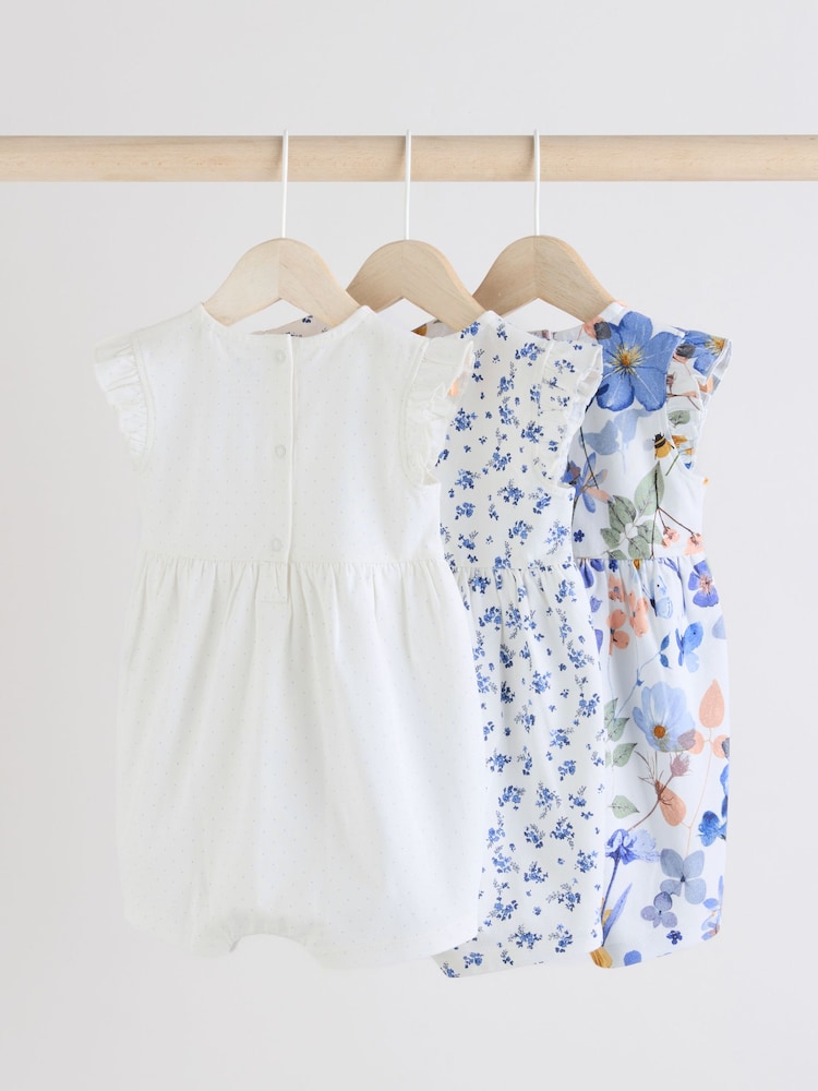 Blue Floral Baby Printed Rompers 3 Pack - Image 6 of 10
