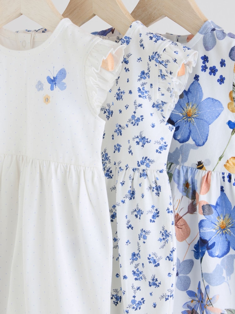 Blue Floral Baby Printed Rompers 3 Pack - Image 7 of 10