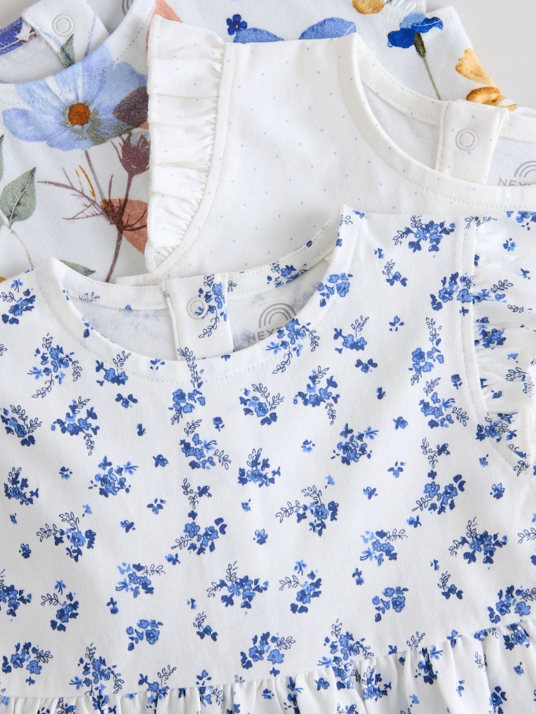 Blue Floral Baby Printed Rompers 3 Pack - Image 8 of 10