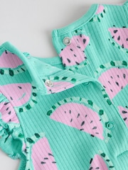 Green/Pink Baby Fruit Printed Frill 100% Cotton Rompers 2 Pack - Image 10 of 10