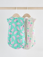 Green/Pink Baby Fruit Printed Frill 100% Cotton Rompers 2 Pack - Image 2 of 10