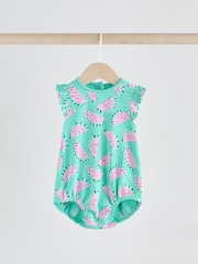 Green/Pink Baby Fruit Printed Frill 100% Cotton Rompers 2 Pack - Image 3 of 10