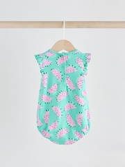 Green/Pink Baby Fruit Printed Frill 100% Cotton Rompers 2 Pack - Image 4 of 10