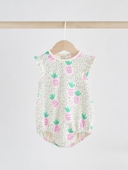 Green/Pink Baby Fruit Printed Frill 100% Cotton Rompers 2 Pack - Image 5 of 10