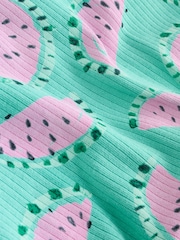 Green/Pink Baby Fruit Printed Frill 100% Cotton Rompers 2 Pack - Image 8 of 10