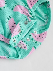 Green/Pink Baby Fruit Printed Frill 100% Cotton Rompers 2 Pack - Image 9 of 10