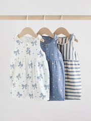 Navy Stripe and Bow Printed 100% Cotton Baby Jersey Rompers 3 Pack - Image 1 of 11