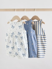 Navy Stripe and Bow Printed 100% Cotton Baby Jersey Rompers 3 Pack - Image 2 of 11
