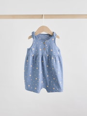 Navy Stripe and Bow Printed 100% Cotton Baby Jersey Rompers 3 Pack - Image 4 of 11