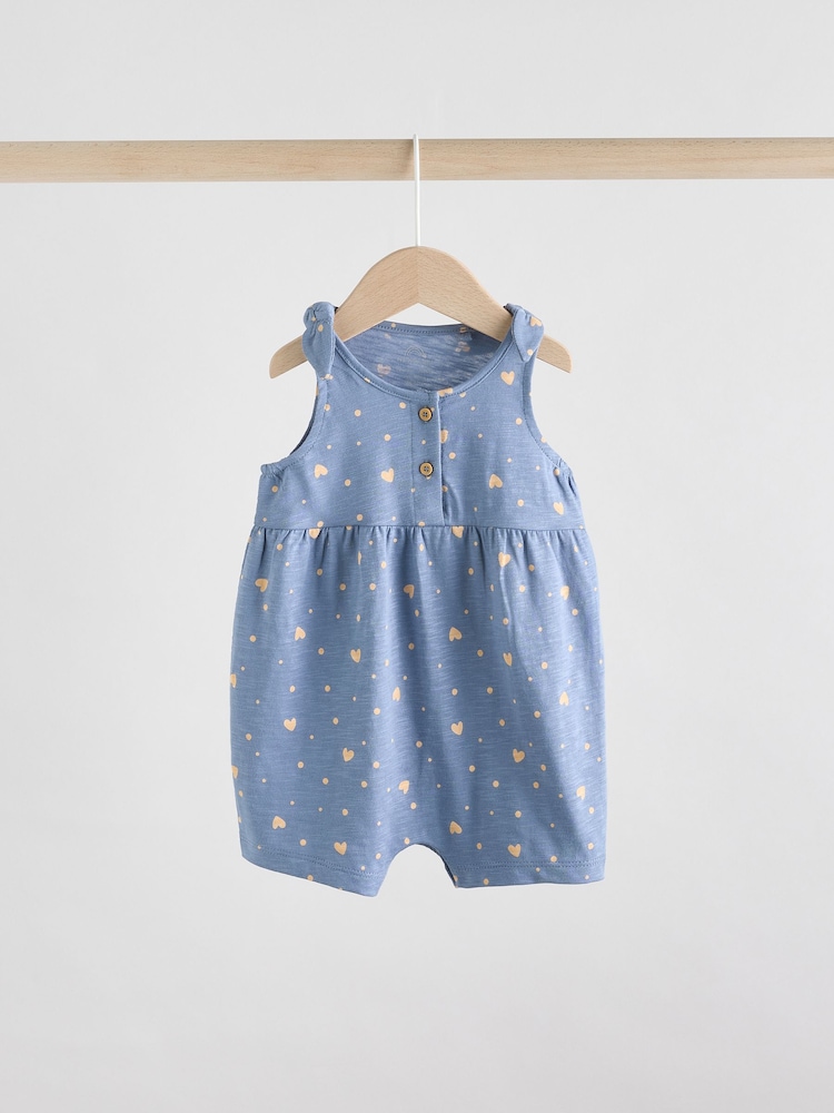 Navy Stripe and Bow Printed 100% Cotton Baby Jersey Rompers 3 Pack - Image 4 of 11