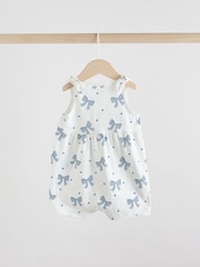 Navy Stripe and Bow Printed 100% Cotton Baby Jersey Rompers 3 Pack - Image 6 of 11