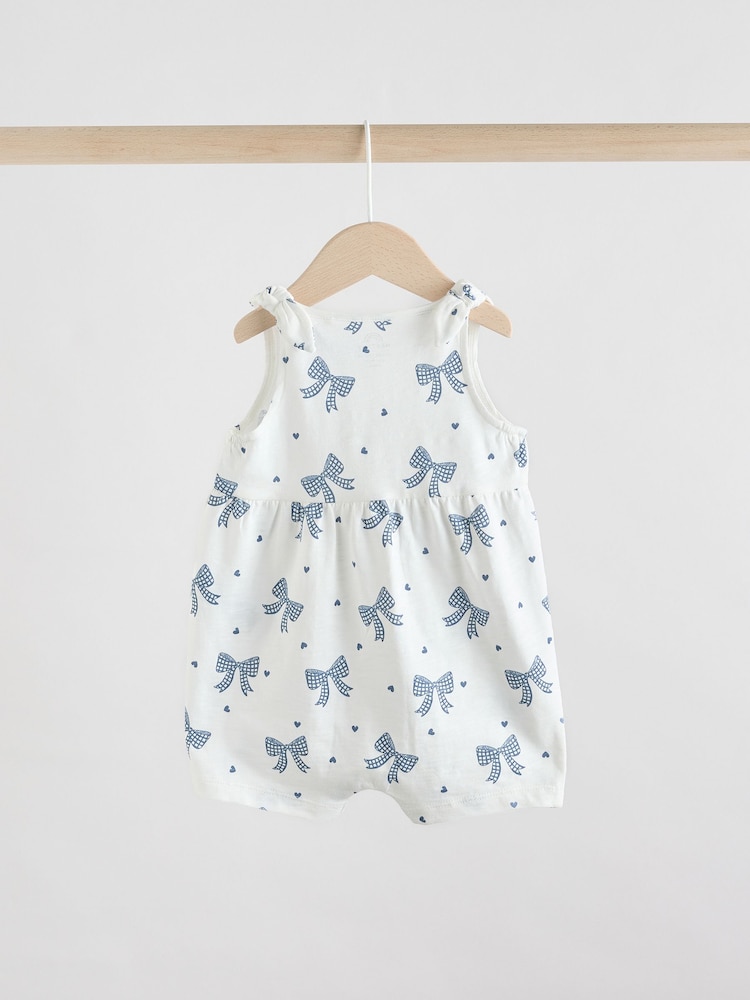 Navy Stripe and Bow Printed 100% Cotton Baby Jersey Rompers 3 Pack - Image 6 of 11