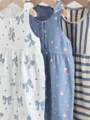 Navy Stripe and Bow Printed 100% Cotton Baby Jersey Rompers 3 Pack - Image 7 of 11