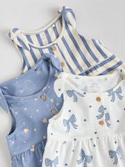 Navy Stripe and Bow Printed 100% Cotton Baby Jersey Rompers 3 Pack - Image 8 of 11