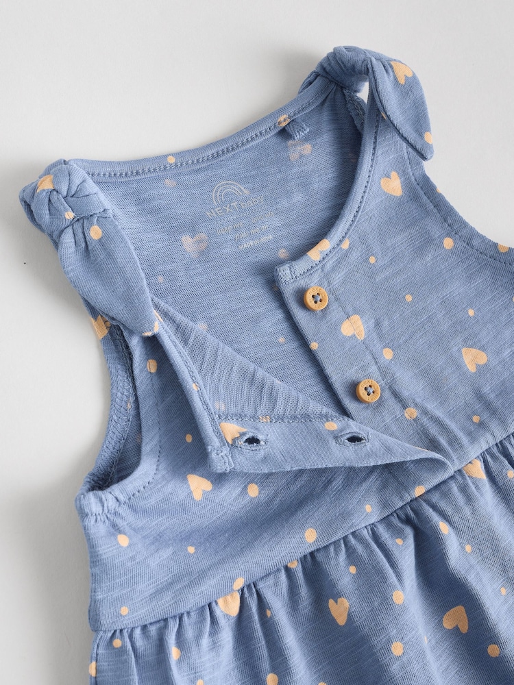 Navy Stripe and Bow Printed 100% Cotton Baby Jersey Rompers 3 Pack - Image 9 of 11