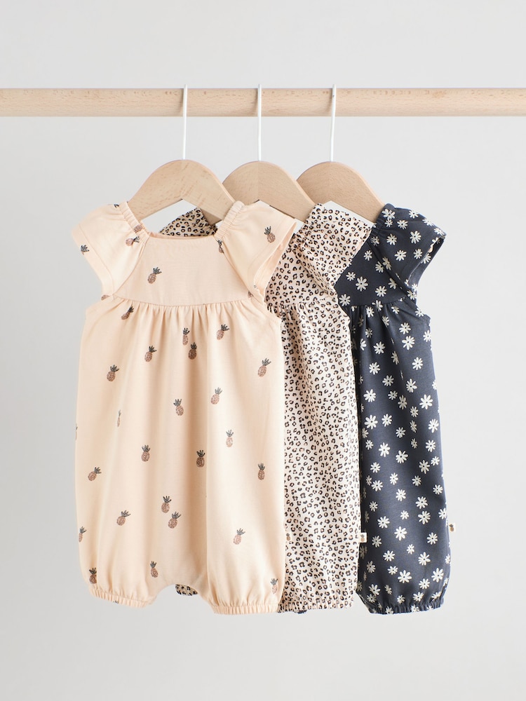 Black/White Baby Printed Rompers 3 Pack - Image 1 of 12
