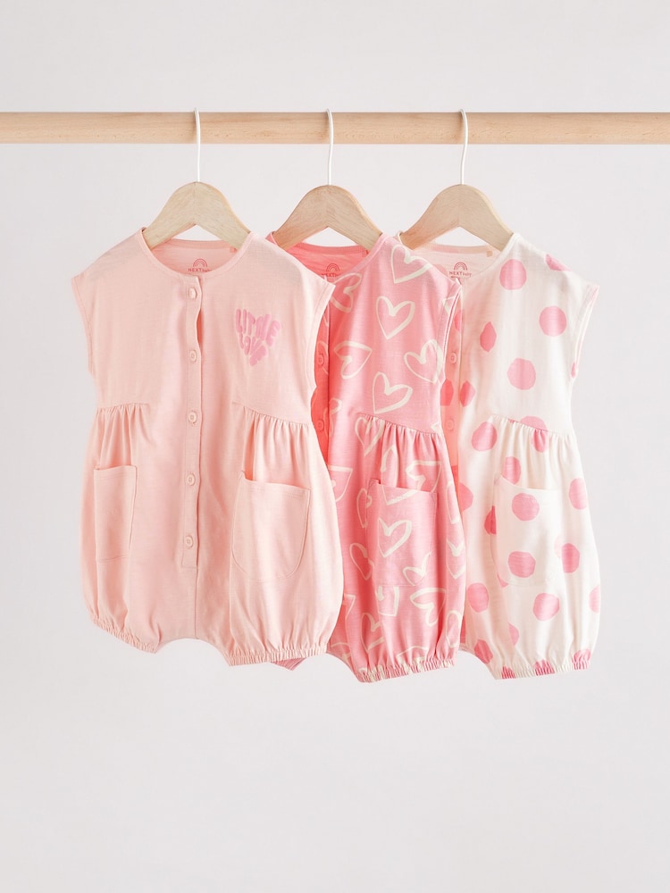 Pink and White Baby Rompers 3 Pack - Image 1 of 11