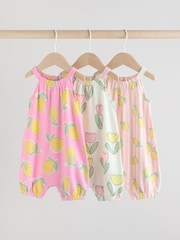Rosa und weißer Früchteprint - Baby-Strampler mit Trägern, 3er-Pack - Bild 1 von 11
