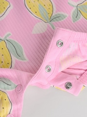 Rosa und weißer Früchteprint - Baby-Strampler mit Trägern, 3er-Pack - Bild 11 von 11