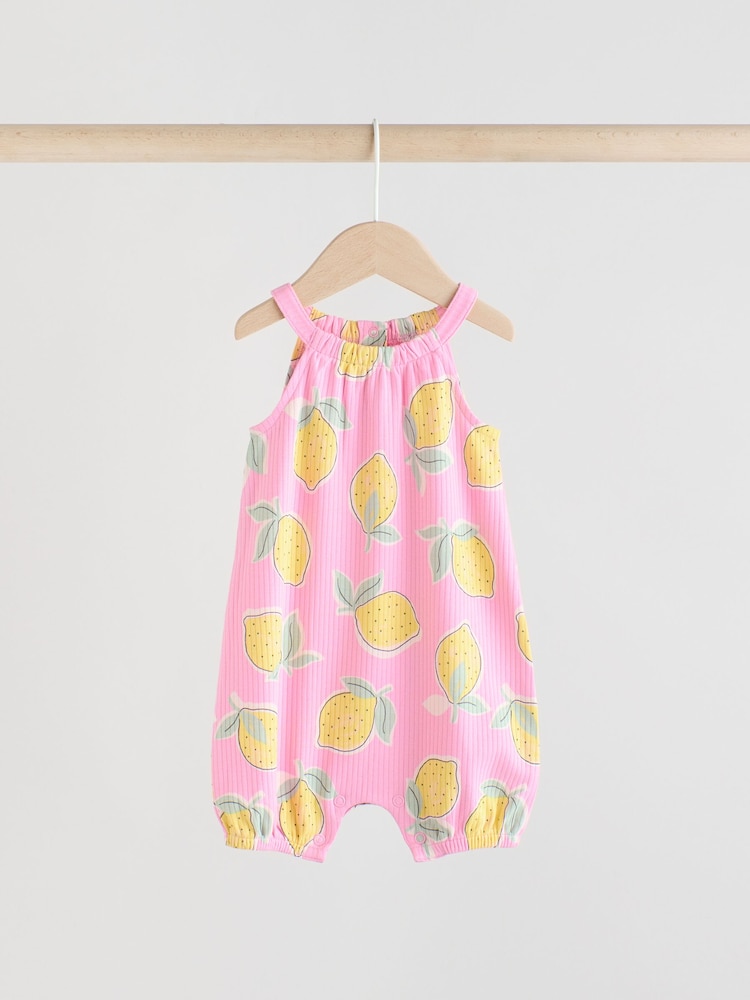 Rosa und weißer Früchteprint - Baby-Strampler mit Trägern, 3er-Pack - Bild 2 von 11
