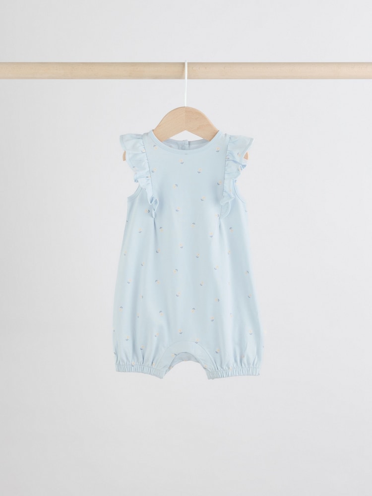 Blue and White Floral Printed Baby Rompers 4 Pack - Image 4 of 11