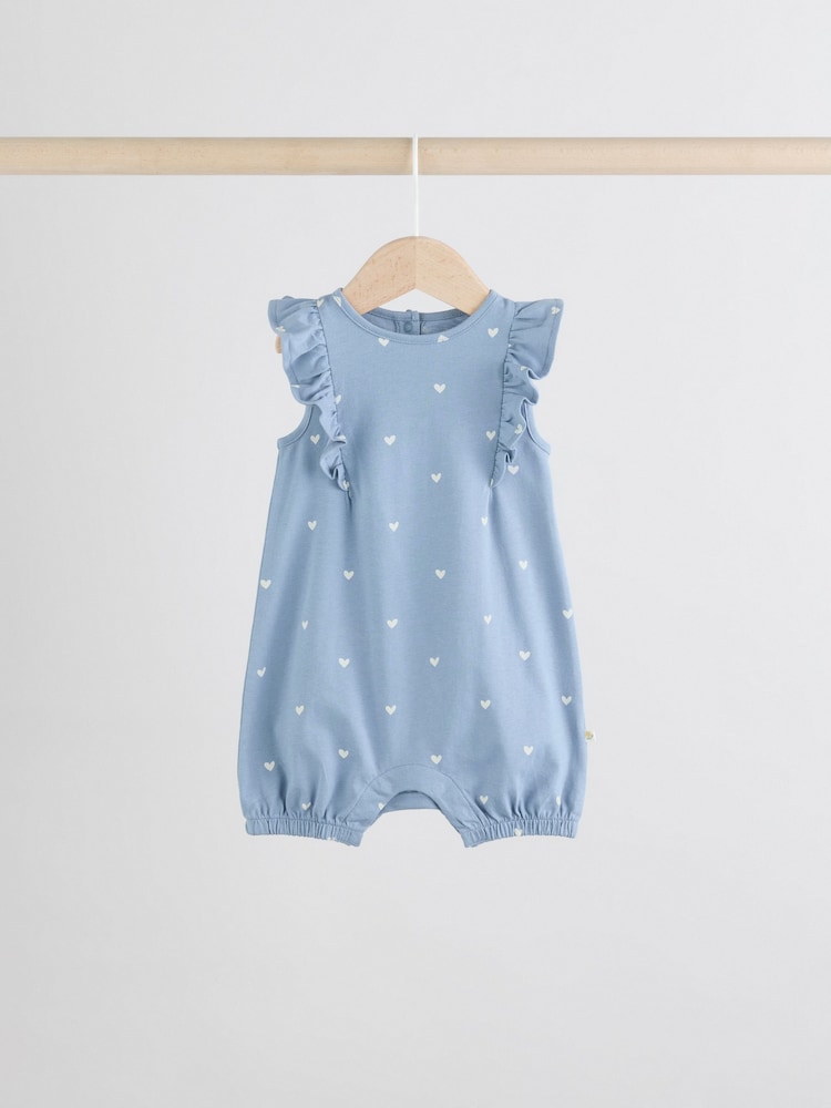 Blue and White Floral Printed Baby Rompers 4 Pack - Image 5 of 11