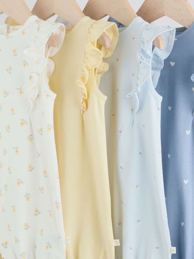 Blue and White Floral Printed Baby Rompers 4 Pack - Image 8 of 11