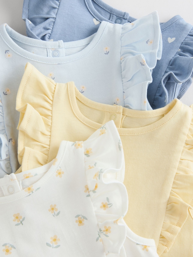 Blue and White Floral Printed Baby Rompers 4 Pack - Image 9 of 11