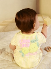 Yellow Stripe Lemon Fruit Jersey Baby Romper - Image 1 of 7