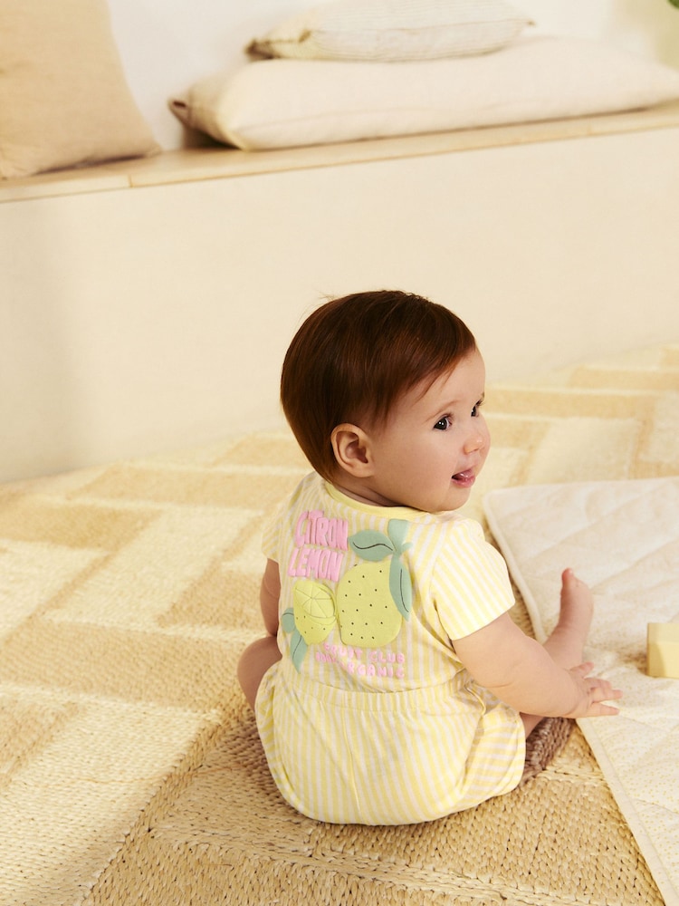 Yellow Stripe Lemon Fruit Jersey Baby Romper - Image 4 of 7