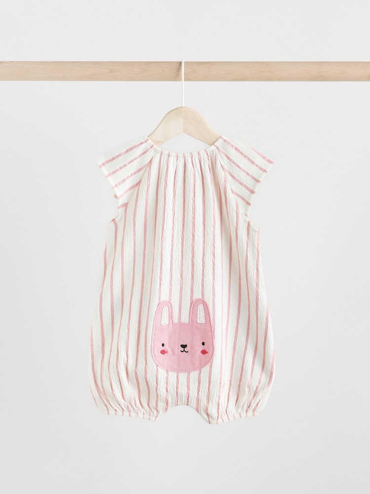 Bunny Mocha Printed Embroidered Baby 3 Pack Rompers - Image 6 of 10