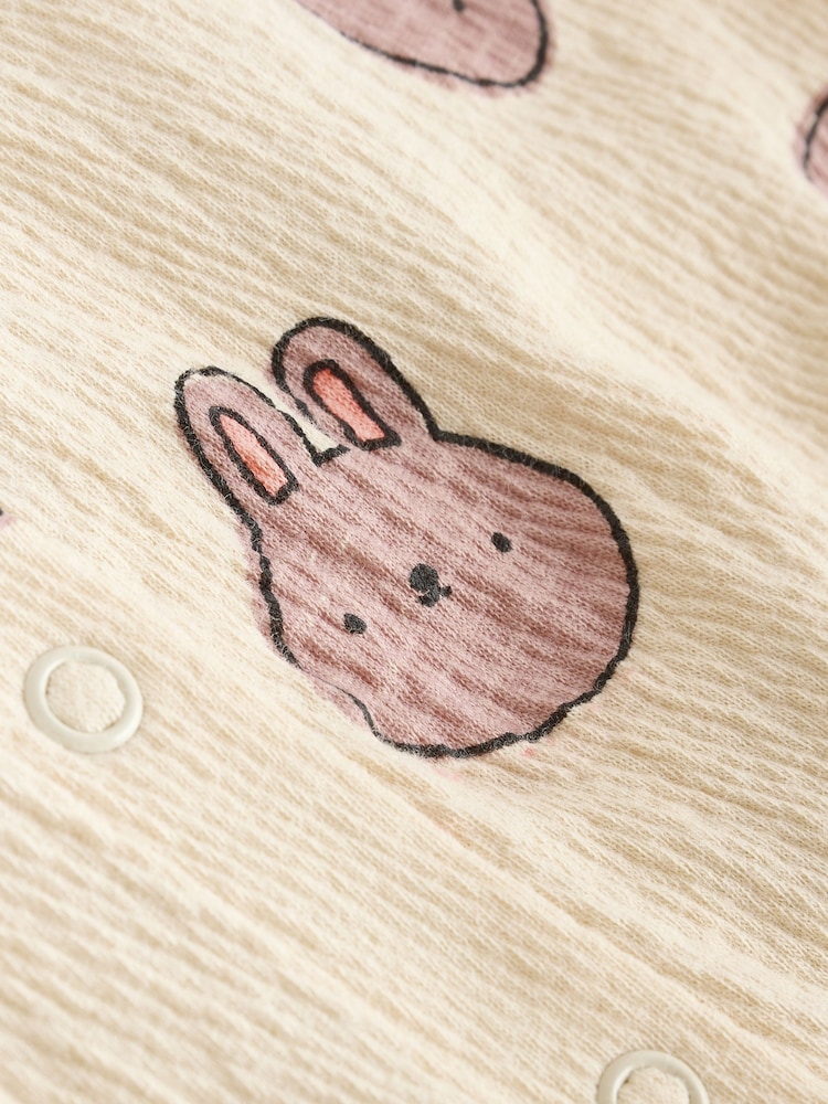 Bunny Mocha Printed Embroidered Baby 3 Pack Rompers - Image 7 of 10